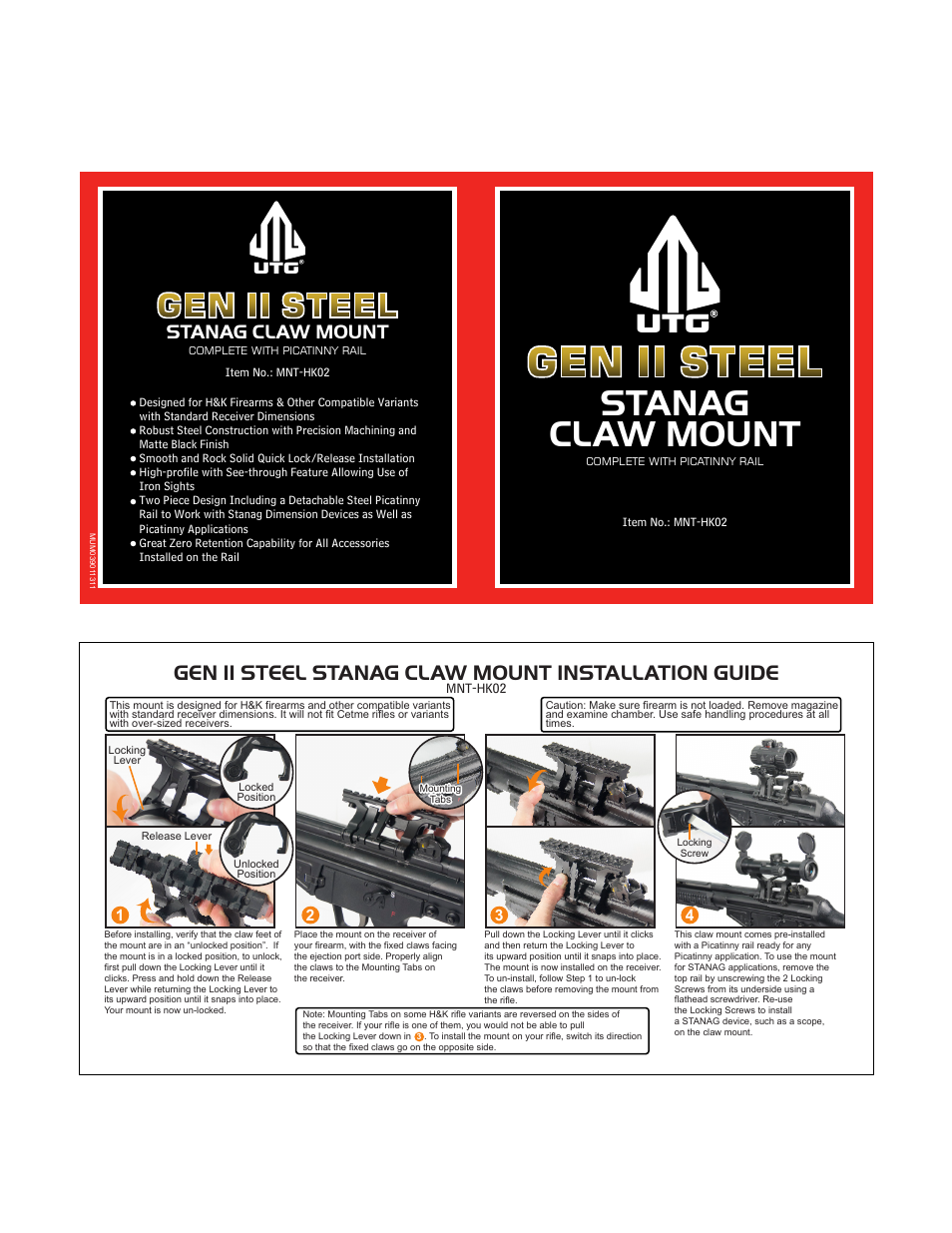 Leapers MP5 Steel Claw Mount with STANAG to Picatinny Adaptor (MNT-HK02) User Manual | 1 page