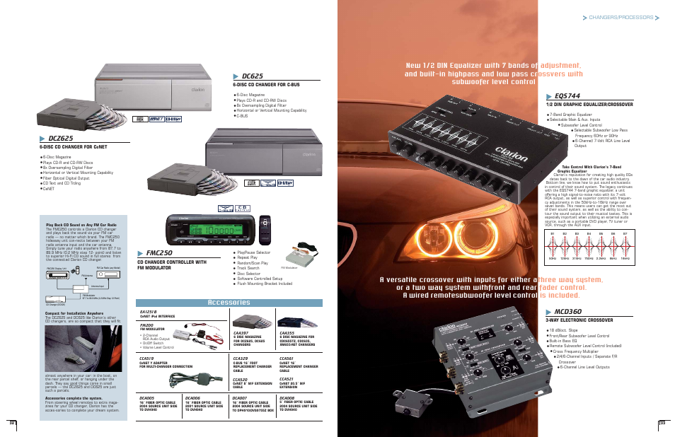 Accessories, Dc625, Fmc250 | Eqs 744, Dcz625, Mcd360 | Clarion FMC250 User Manual | Page 2 / 5