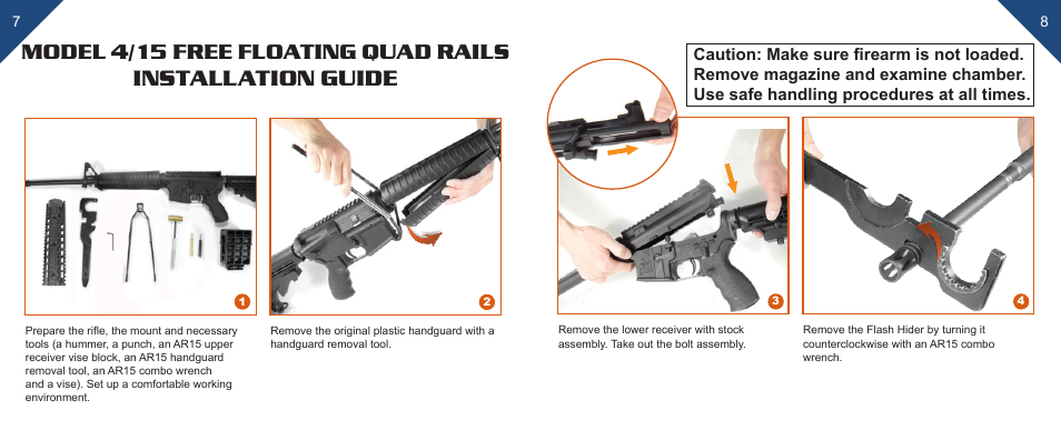 Installation guide, Model 4/15 free floating quad rails | Leapers PRO AR Pistol 4 Free Float Quad Rail System (MTU008) User Manual | Page 5 / 9