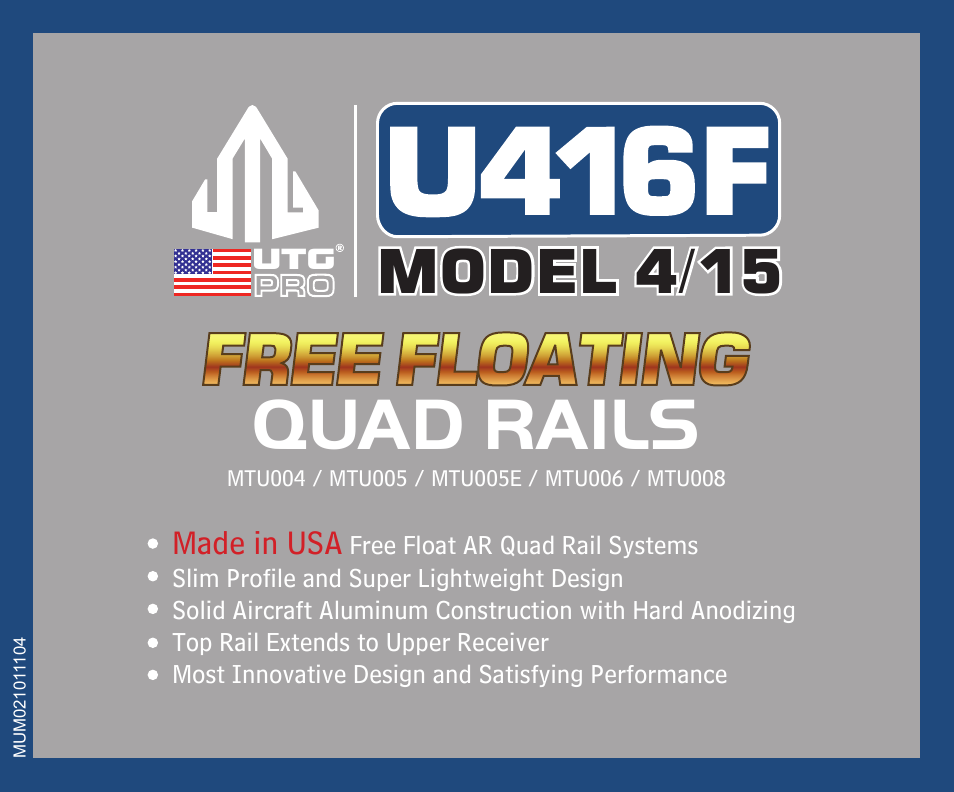 Quad rails, Model 4/15 | Leapers PRO AR Pistol 4 Free Float Quad Rail System (MTU008) User Manual | Page 9 / 9