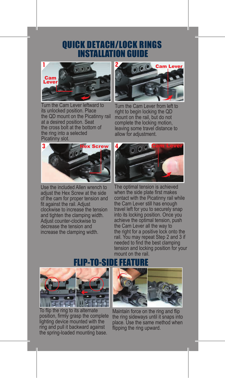 Leapers Flip-to-Side 25mm/1 Tactical Flashlight Ring w/QD Mount (RG-FL25QS) User Manual | 2 pages
