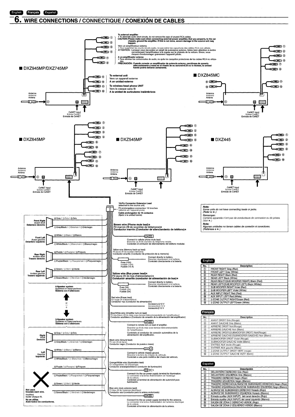 Wiring | Clarion DXZ445 User Manual | Page 30 / 36