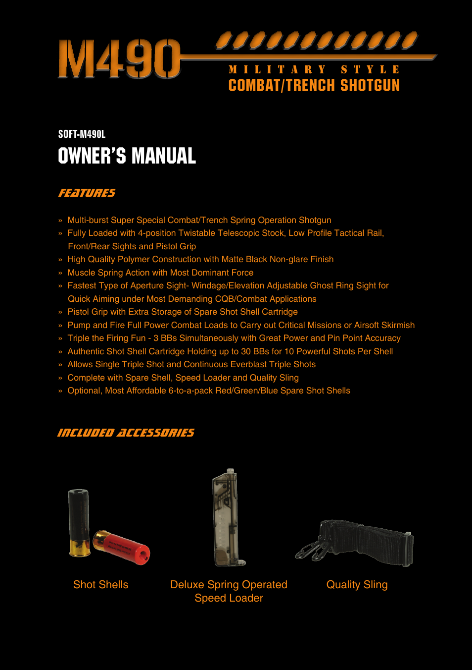 Leapers Sport Airsoft Multi-Burst M4/90 Combat Shotgun (SOFT-M490L) User Manual | 6 pages