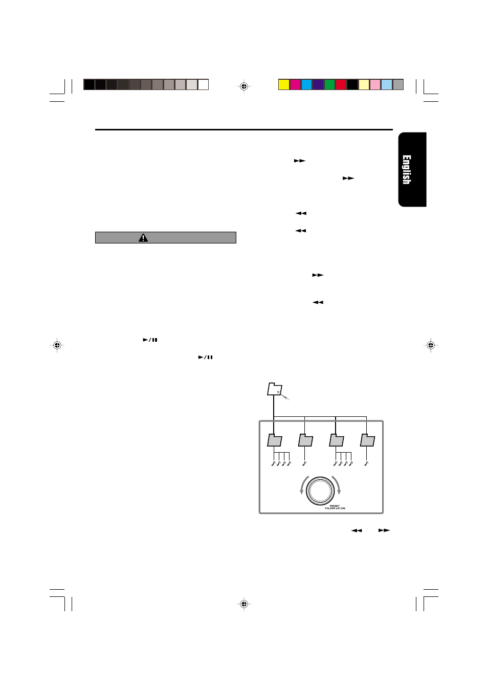 Caution, Cd/mp3 operations ejecting a cd, Listening to a cd already inserted | Pausing play, Displaying cd titles, Selecting a track, Fast-forward/fast-backward, Folder select | Clarion ADB340MP User Manual | Page 11 / 18