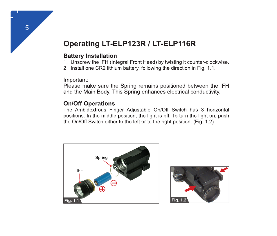 Leapers 120 lumen Sub-compact LED Pistol Light,16mm Head,QD Mount (LT-ELP116R) User Manual | Page 7 / 12