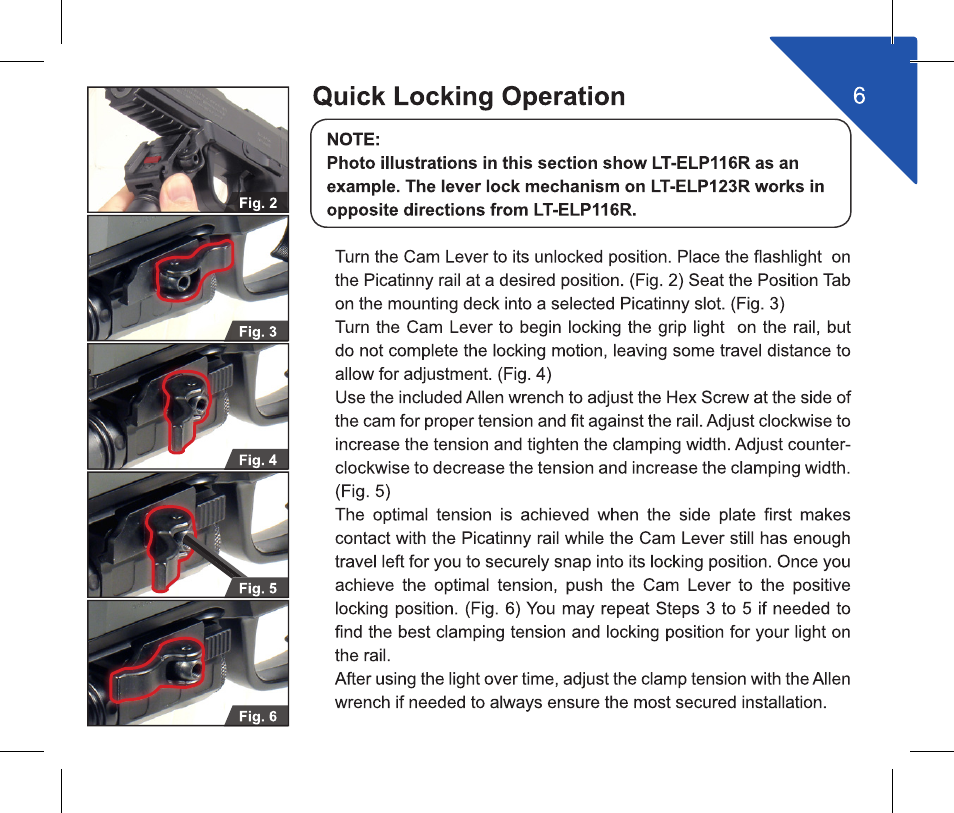 Leapers 120 lumen Sub-compact LED Pistol Light,16mm Head,QD Mount (LT-ELP116R) User Manual | Page 8 / 12