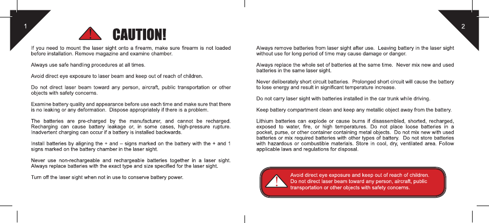 Leapers Sub-compact Red Laser, Solid/Strobe Mode, Integral Mount (SCP-LS200) User Manual | Page 2 / 6