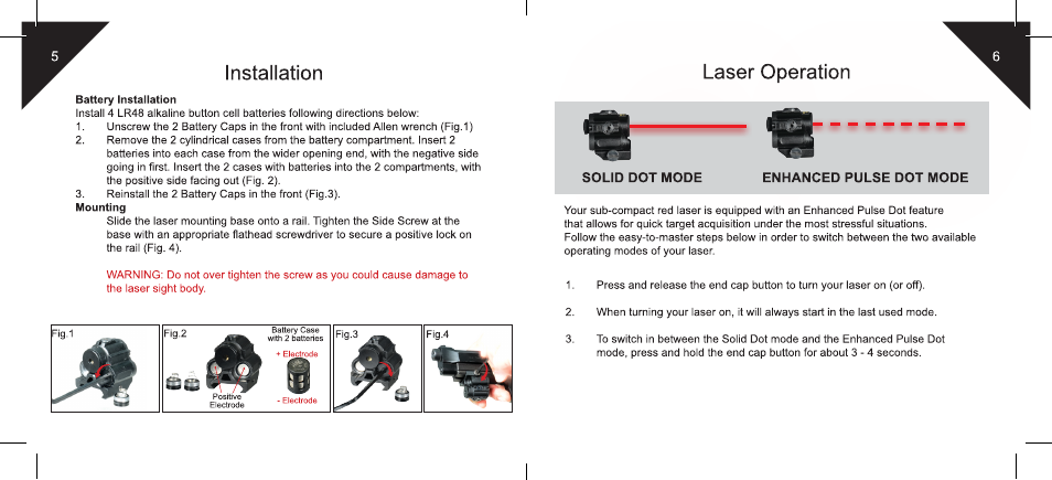 Leapers Sub-compact Red Laser, Solid/Strobe Mode, Integral Mount (SCP-LS200) User Manual | Page 4 / 6