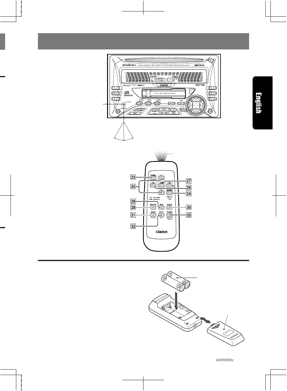 Remote control, Inserting the batteries, Remote control unit | Clarion ADX5655z User Manual | Page 8 / 26