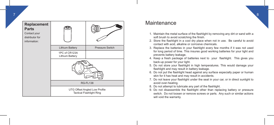 Maintenance | Leapers COP 200 LED Light, Single Battery, Handheld or QD Mount (LT-EL138) User Manual | Page 5 / 6