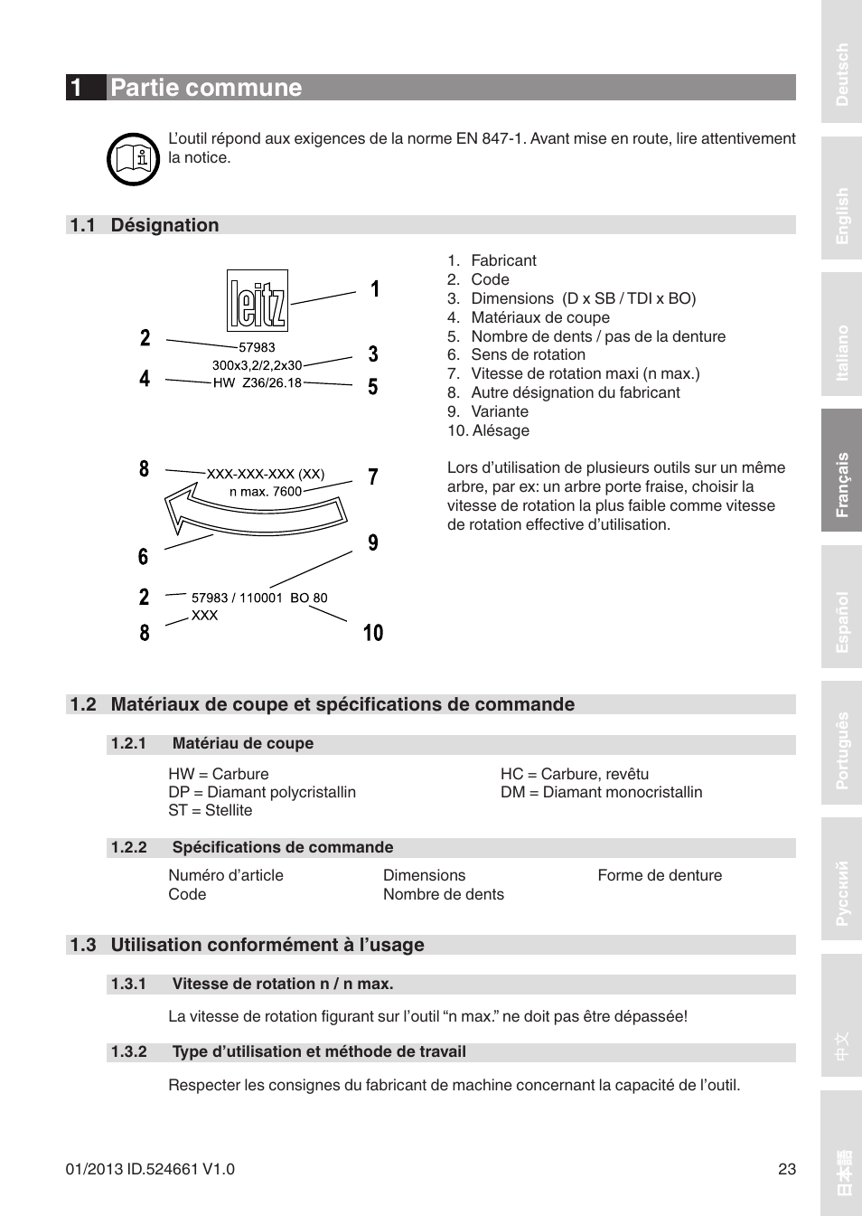 1 partie commune | Leitz Circular sawblades tipped User Manual | Page 23 / 76