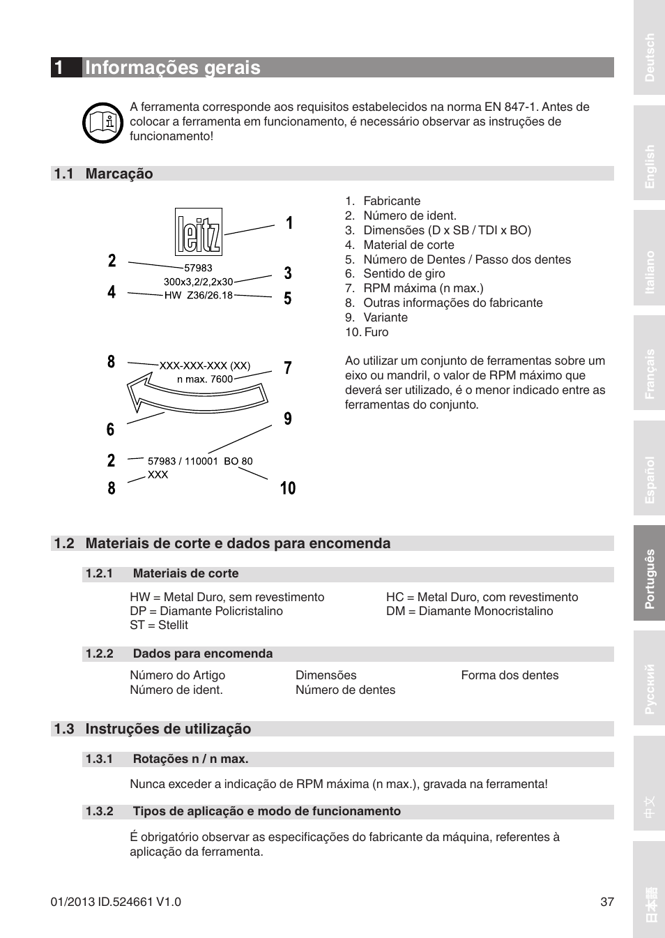 1 informações gerais | Leitz Circular sawblades tipped User Manual | Page 37 / 76