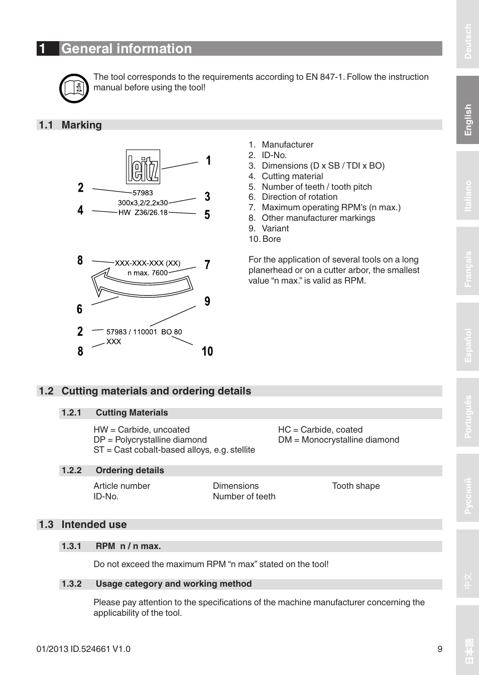 1 general information | Leitz Circular sawblades tipped User Manual | Page 9 / 76