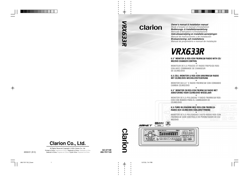 Clarion VRX633R User Manual | 42 pages