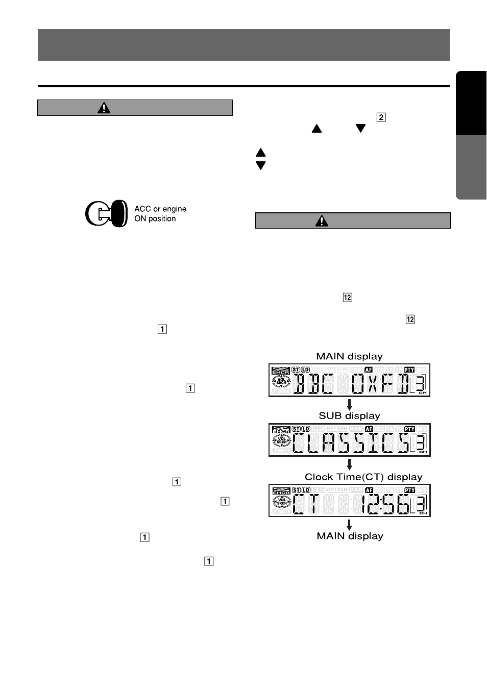 Operations, Basic operations, 15 english | Caution, Turning on and off the power, Selecting a mode, Adjusting the volume, Switching the display | Clarion VRX633R User Manual | Page 11 / 42