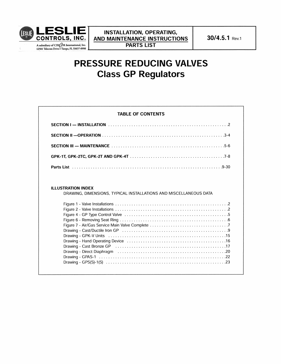 Leslie Controls GP Pressure reducing valve User Manual | 30 pages