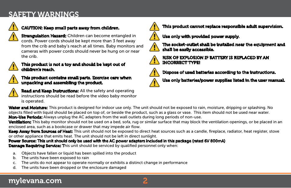 Safety warnings | Levana Keera Manual User Manual | Page 2 / 31