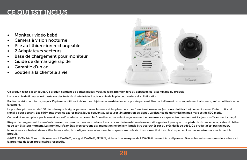 28 ce qui est inclus | Levana Jena V2 Manual User Manual | Page 28 / 67