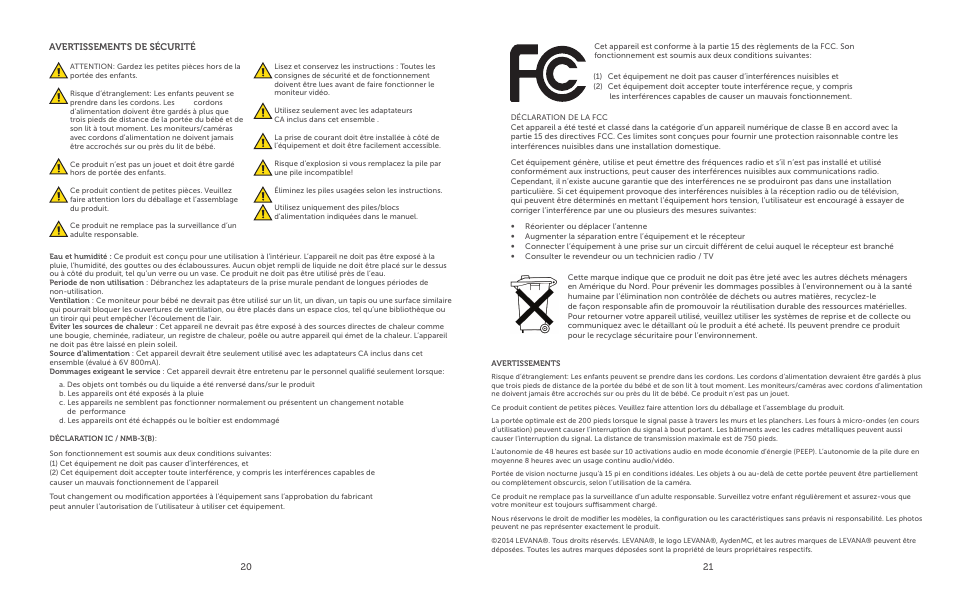 Avertissements de sécurité | Levana Ayden User Manual | Page 11 / 28