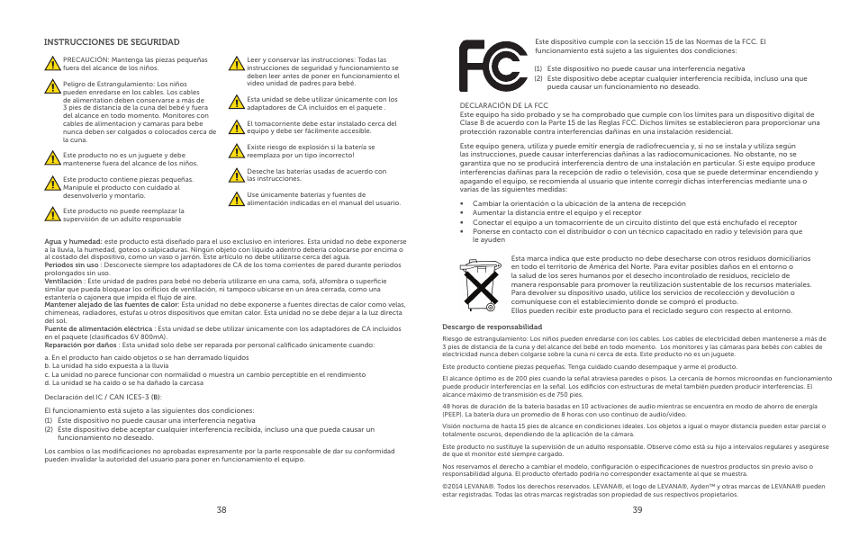 Instrucciones de seguridad | Levana Ayden User Manual | Page 20 / 28