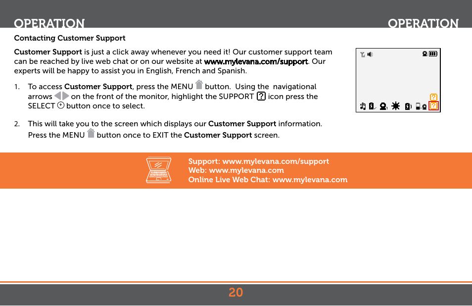 Operation 20, Operation | Levana Astra PTZ User Manual | Page 20 / 69