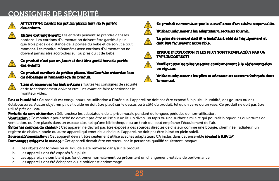 25 consignes de sécurité | Levana Astra PTZ User Manual | Page 25 / 69