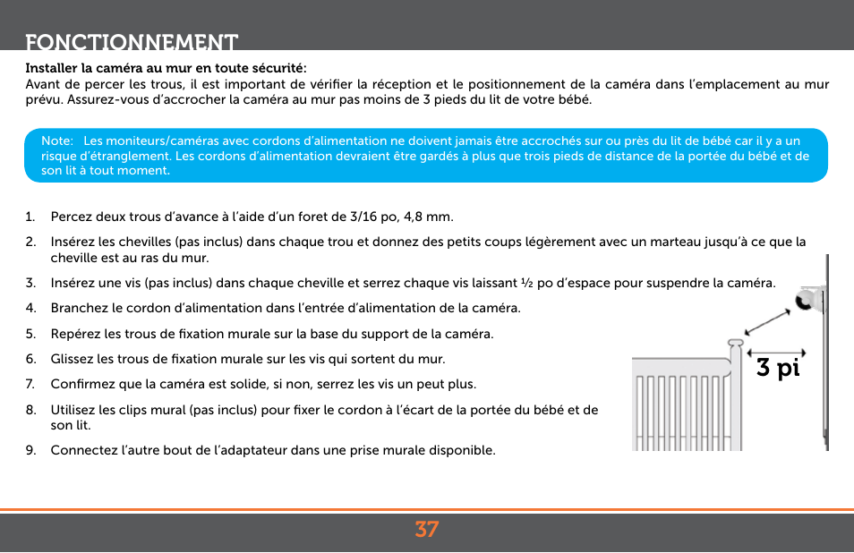 3 pi, Fonctionnement | Levana Astra PTZ User Manual | Page 37 / 69