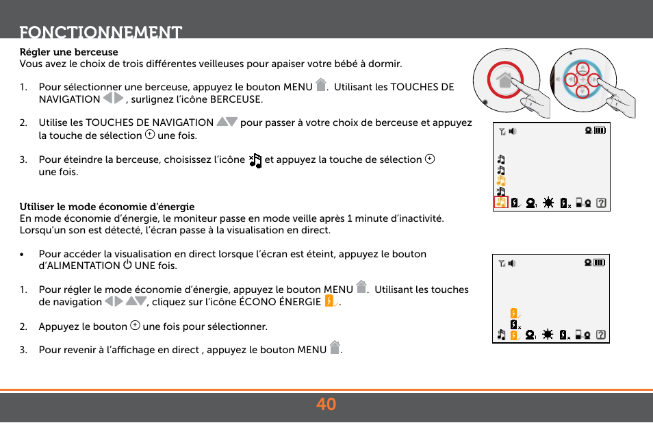 Fonctionnement | Levana Astra PTZ User Manual | Page 40 / 69