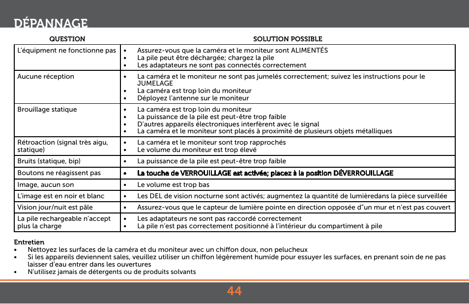 Dépannage 44 | Levana Astra PTZ User Manual | Page 44 / 69