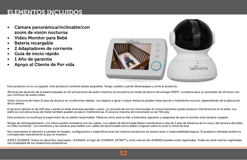 52 elementos incluidos | Levana Astra PTZ User Manual | Page 52 / 69