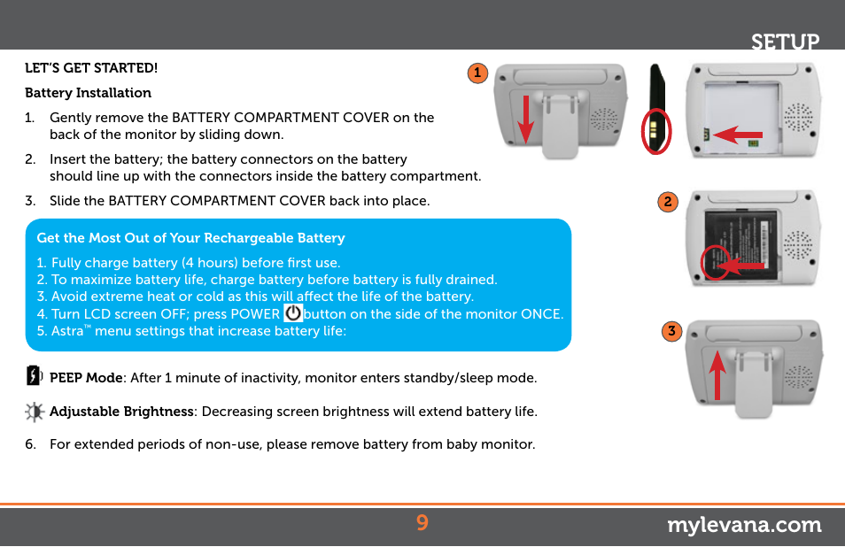 Setup | Levana Astra Manual User Manual | Page 9 / 22