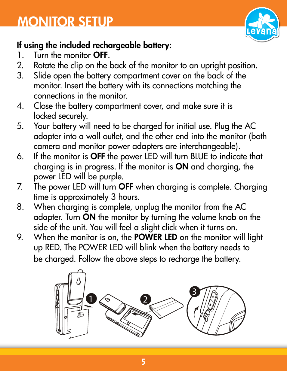 Monitor setup | Levana BABYVIEW20 User Manual | Page 11 / 18