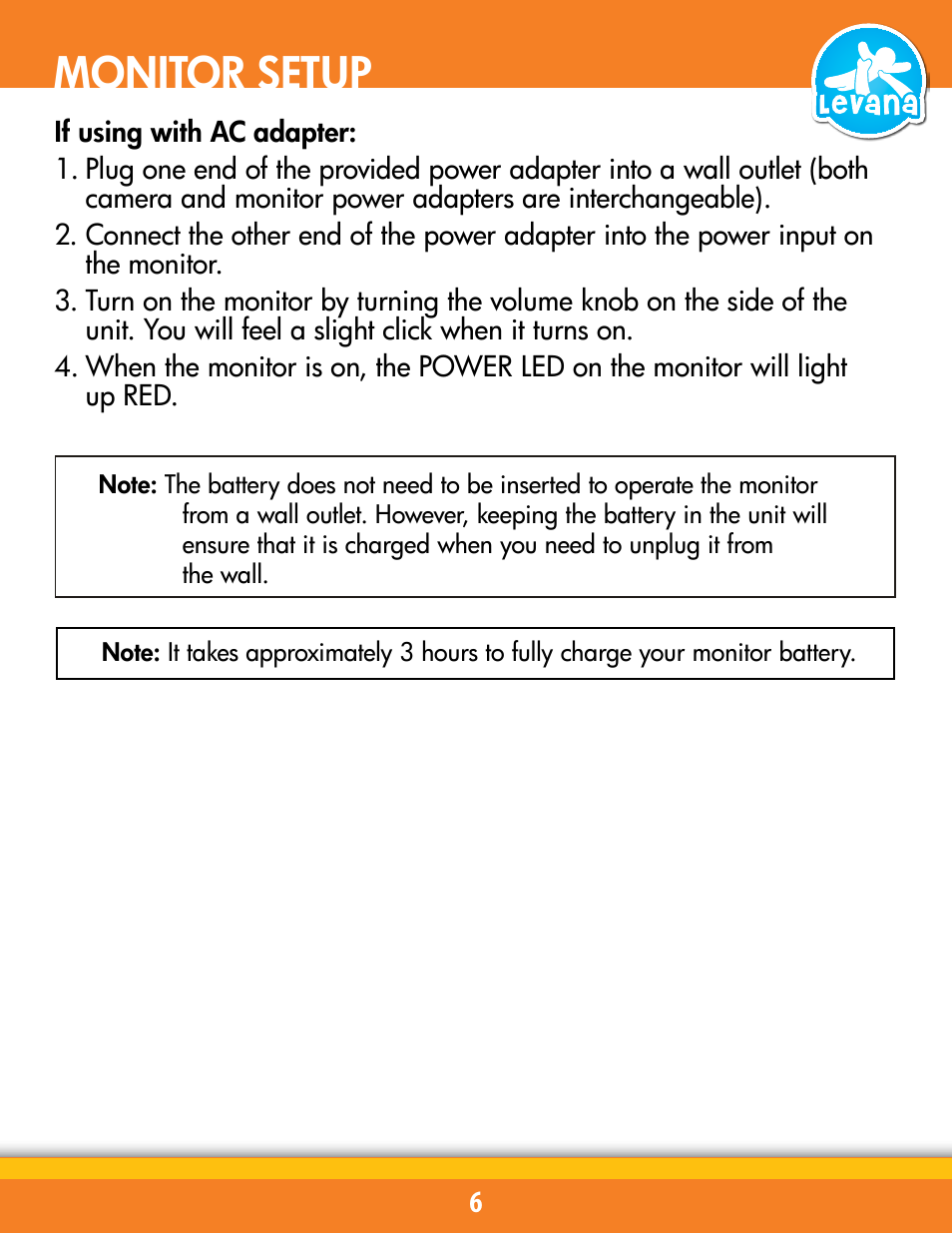 Monitor setup | Levana BABYVIEW20 User Manual | Page 12 / 18