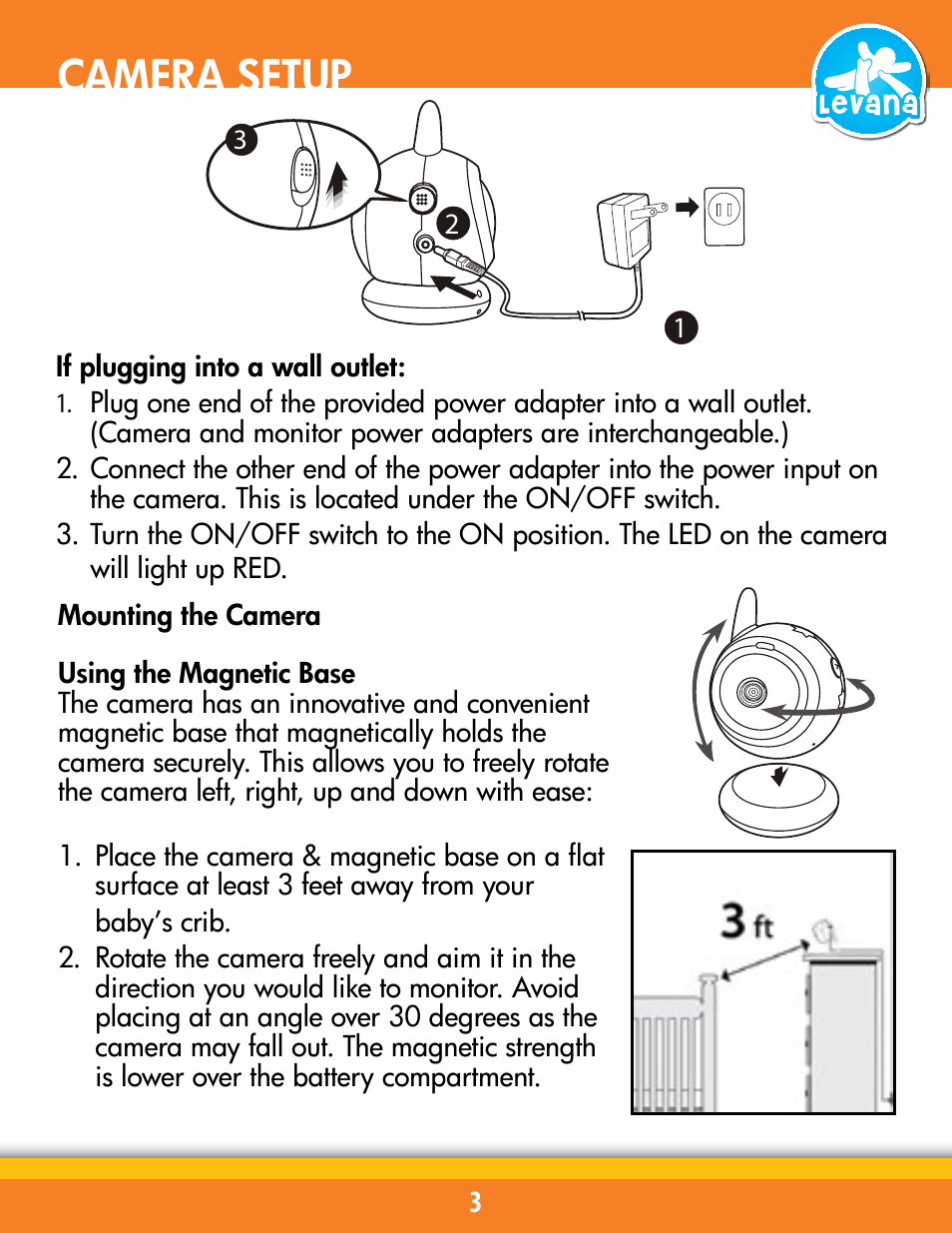Camera setup | Levana BABYVIEW20 User Manual | Page 9 / 18