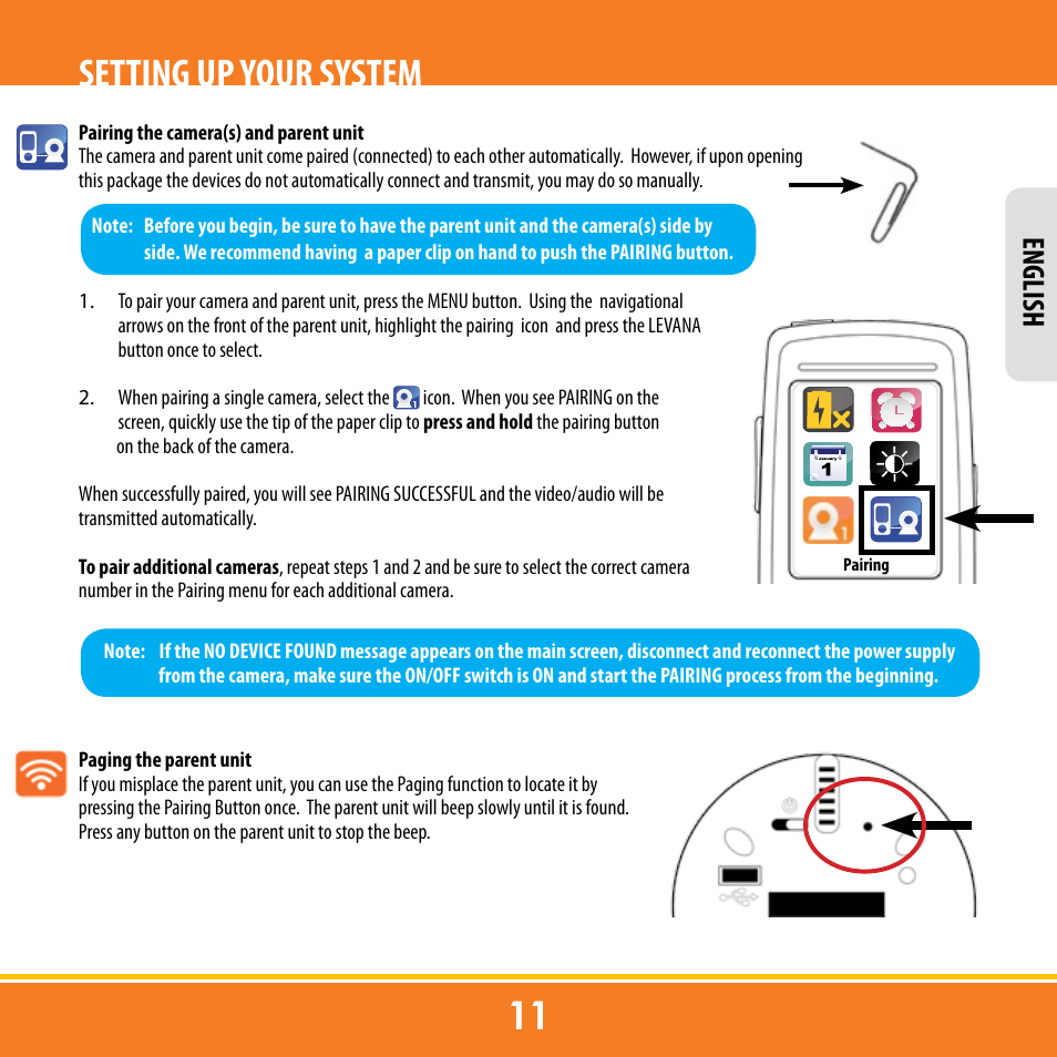 Setting up your system, English | Levana ERA User Manual | Page 11 / 98