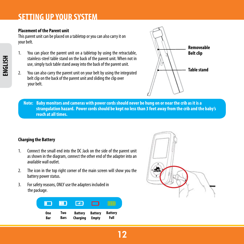 Setting up your system, English | Levana ERA User Manual | Page 12 / 98