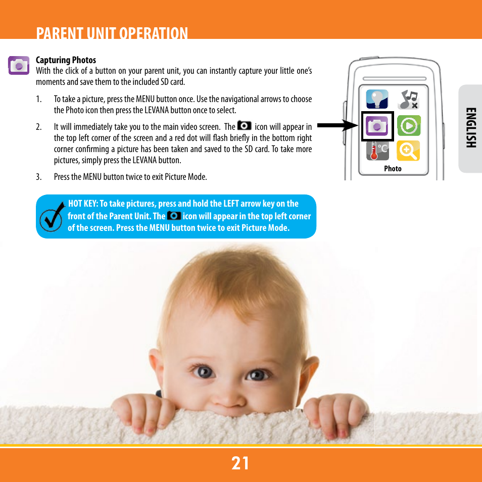 Parent unit operation, English | Levana ERA User Manual | Page 21 / 98
