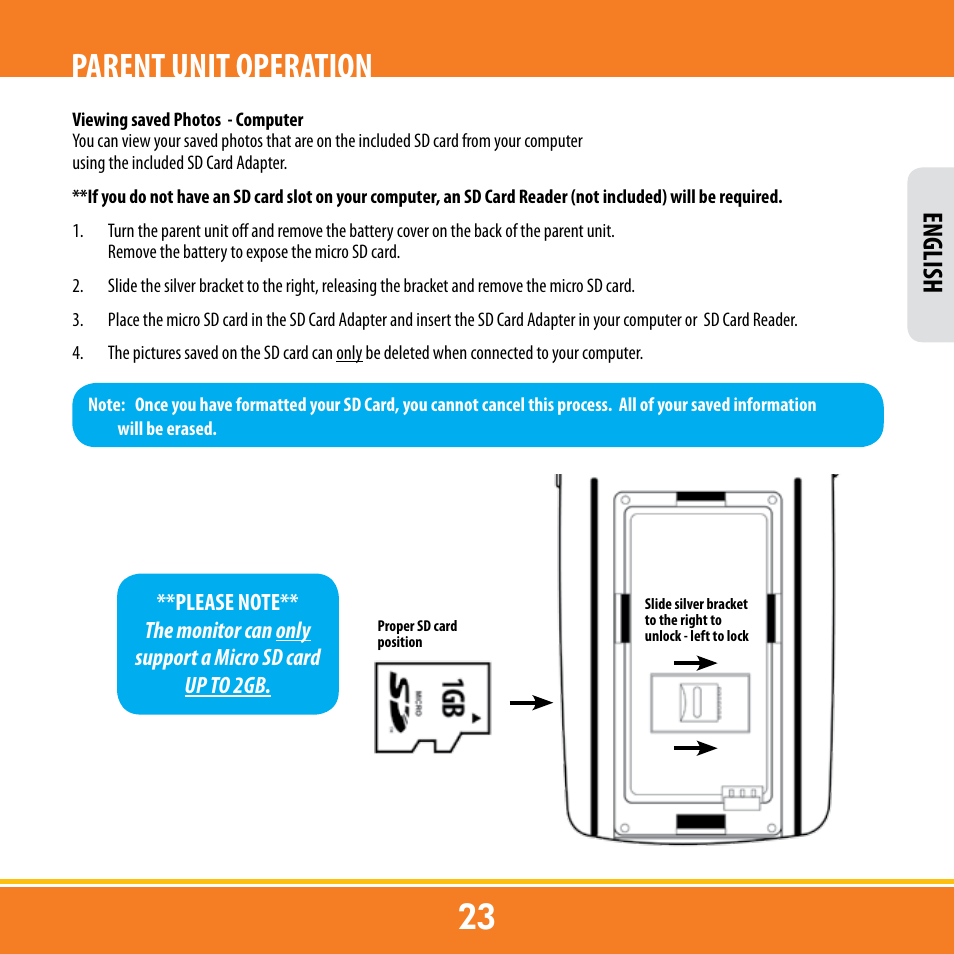 Parent unit operation, English | Levana ERA User Manual | Page 23 / 98