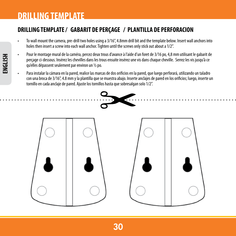 Drilling template, English | Levana ERA User Manual | Page 30 / 98