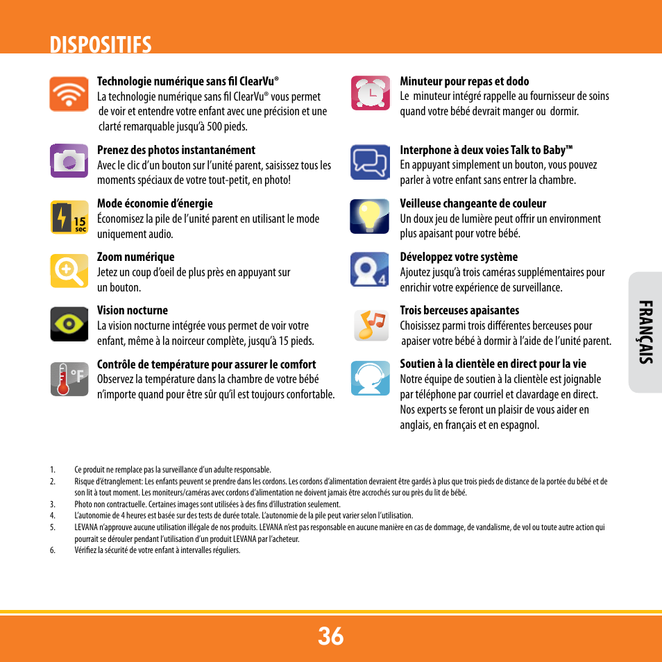 Dispositifs, Franç ais | Levana ERA User Manual | Page 36 / 98