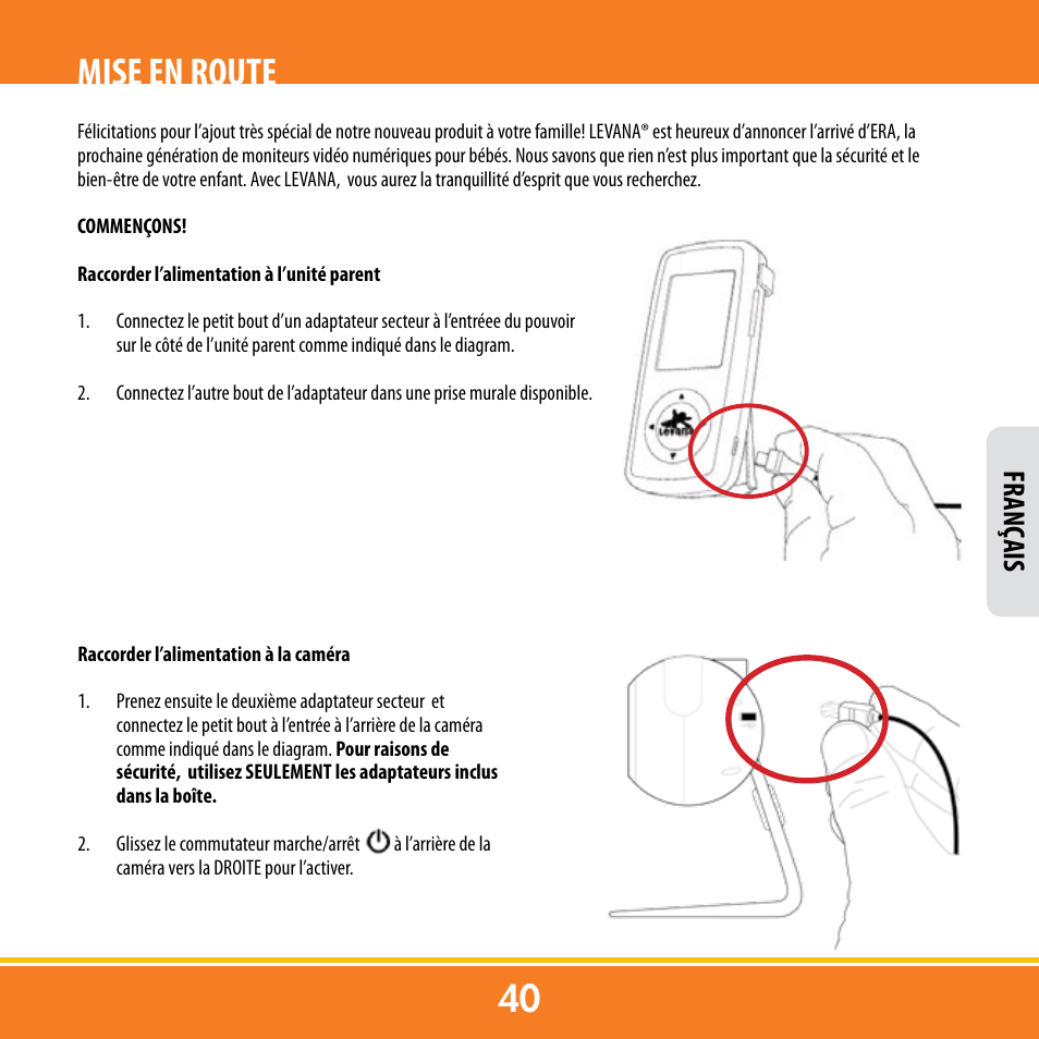 Mise en route, Franç ais | Levana ERA User Manual | Page 40 / 98