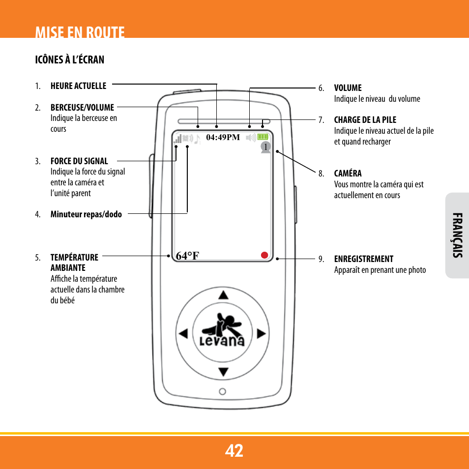 Mise en route, Franç ais | Levana ERA User Manual | Page 42 / 98