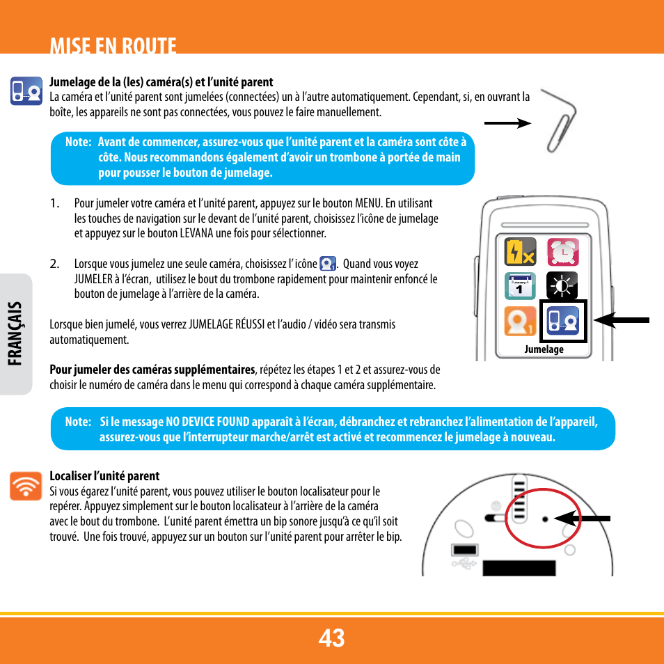 Mise en route, Franç ais | Levana ERA User Manual | Page 43 / 98