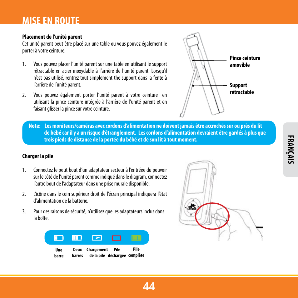 Mise en route, Franç ais | Levana ERA User Manual | Page 44 / 98