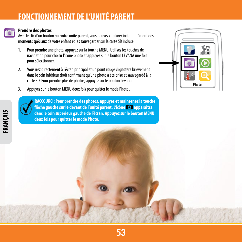 Fonctionnement de l’unité parent, Franç ais | Levana ERA User Manual | Page 53 / 98
