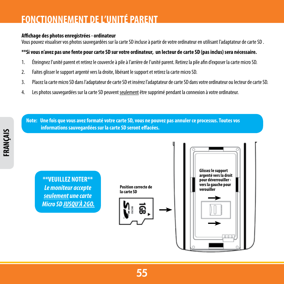 Fonctionnement de l’unité parent, Franç ais | Levana ERA User Manual | Page 55 / 98