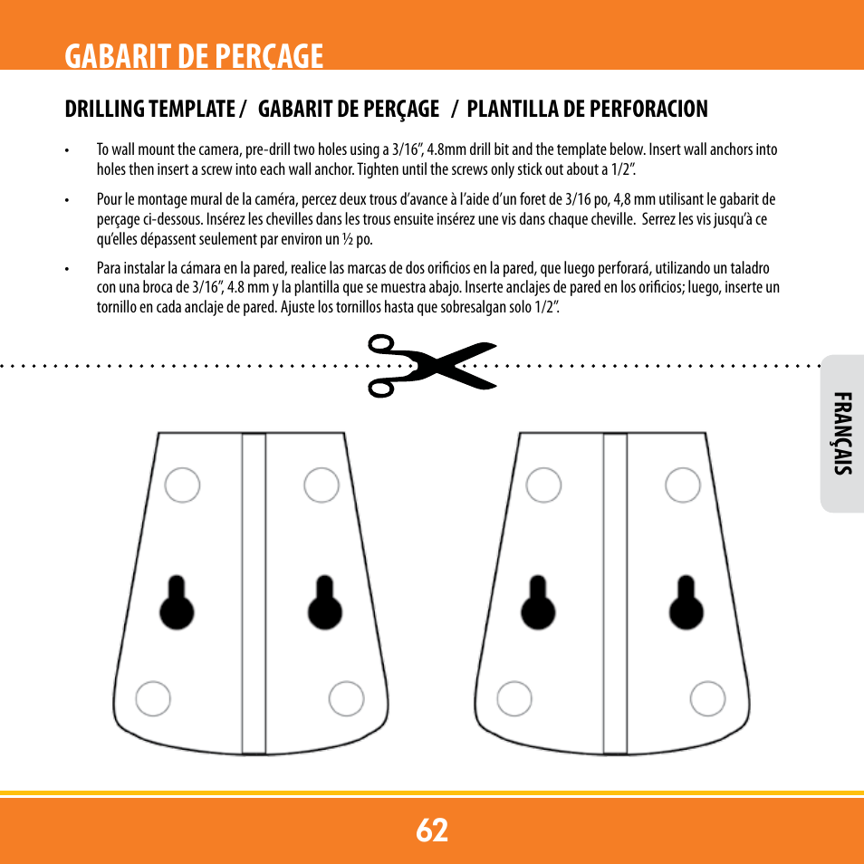 Gabarit de perçage, Franç ais | Levana ERA User Manual | Page 62 / 98