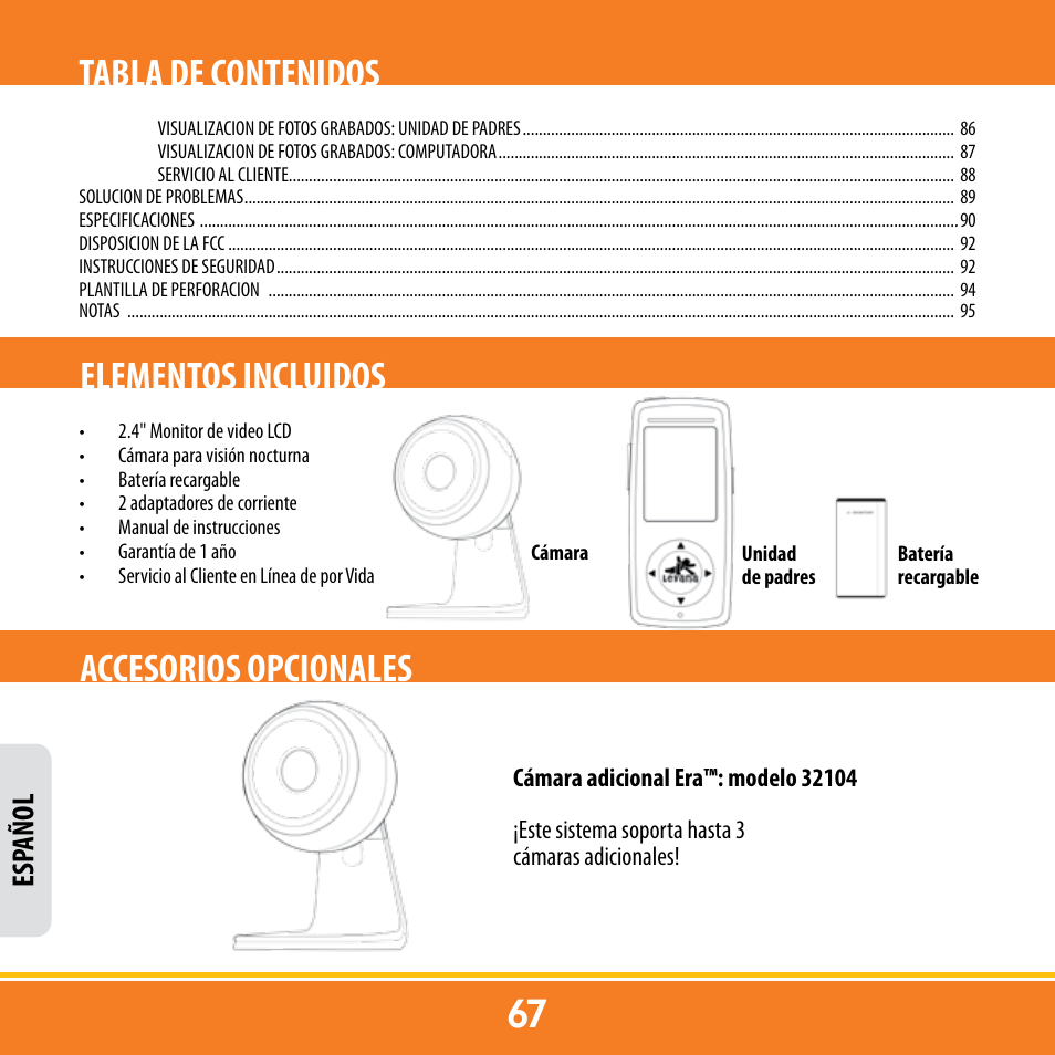 Esp añol | Levana ERA User Manual | Page 67 / 98