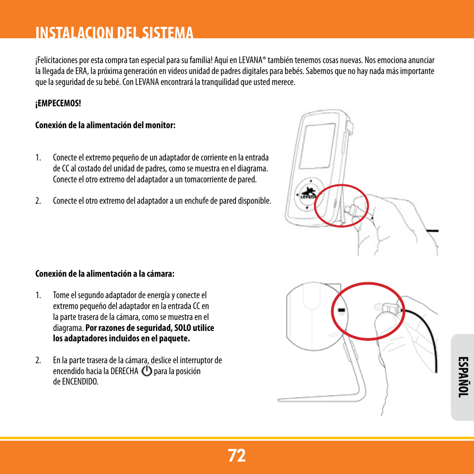 Instalacion del sistema, Esp añol | Levana ERA User Manual | Page 72 / 98