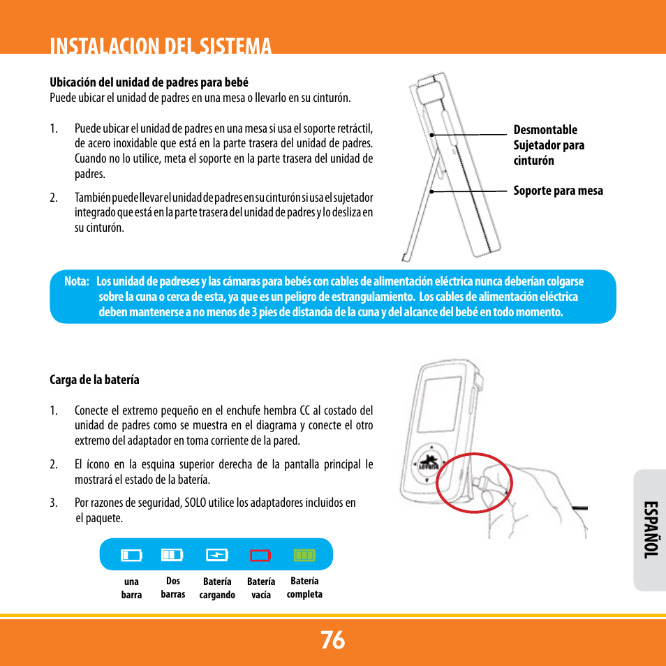 Instalacion del sistema, Esp añol | Levana ERA User Manual | Page 76 / 98